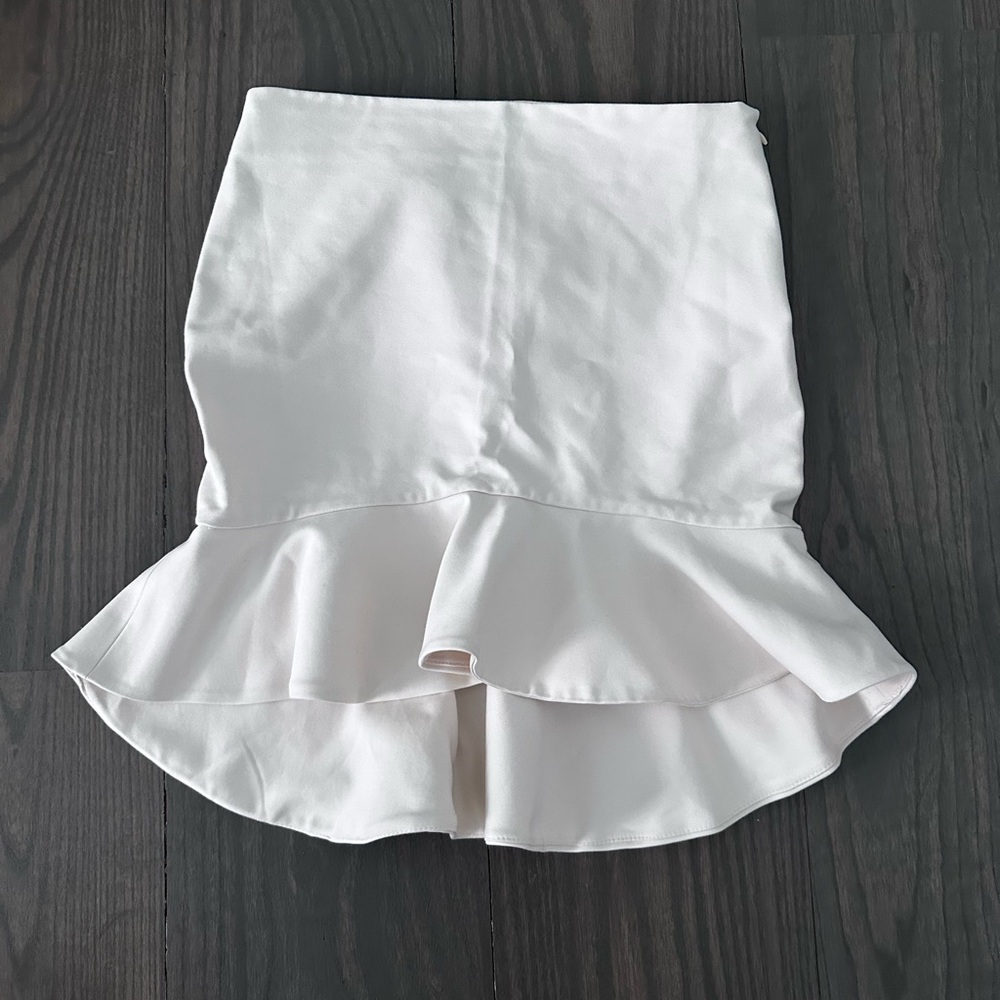 Zara White High-Low Ruffle Hem Skirt